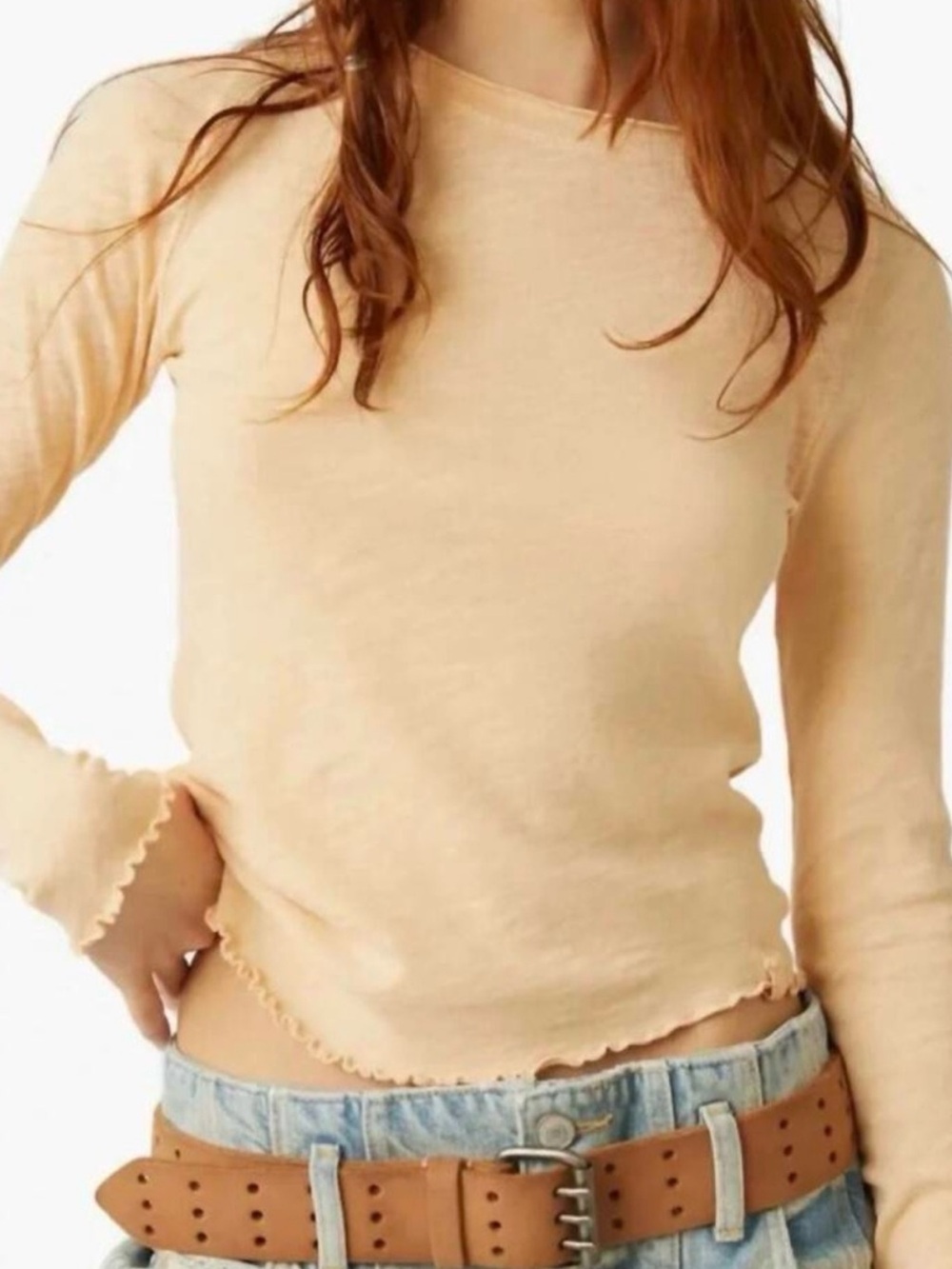 We the Free x Free People Be My Baby Long Sleeve Top in White Peach Size XS New